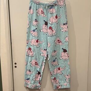 Nick & Nora Light Blue Elephant’s Ice Skating Print Cotton Pajama Pants Medium
